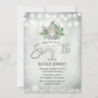 Sweet 16 Party Rustikale Weiße Laternenreihenleuch Einladung