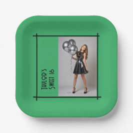 Sweet 16 Party Serviette lila grünes schwarzes Fot Pappteller