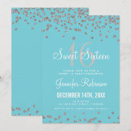 Sweet 16 Party Silver & Blue Glitzer Confetti Einladung