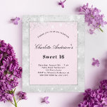 Sweet 16 party Silver Blush Pink Glitter Budget Flyer<br><div class="desc">Bitte beachten Sie, dass diese Einladung auf Flyer Papier und sehr dünn ist. Umschläge sind nicht enthalten. Für dickere Einladungen (gleiche Gestaltung) besuchen Sie bitte unseren Shop. Imitate silber metallisch und rot rosa Hintergrund verziert mit Imitaten silberne Glitzer Staub. Personalisieren und fügen Sie einen Namen und Party-Details hinzu. Schwarz farbenes,...</div>