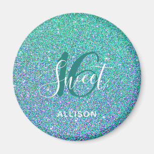 Sweet 16 Party Türkis Blau Glitzer Personalisiert Magnet