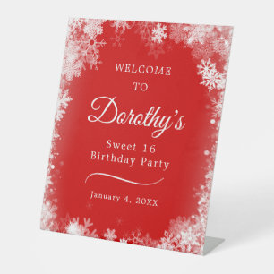 Sweet 16 Party Winter Snowflake Rot Willkommen Sockelschild
