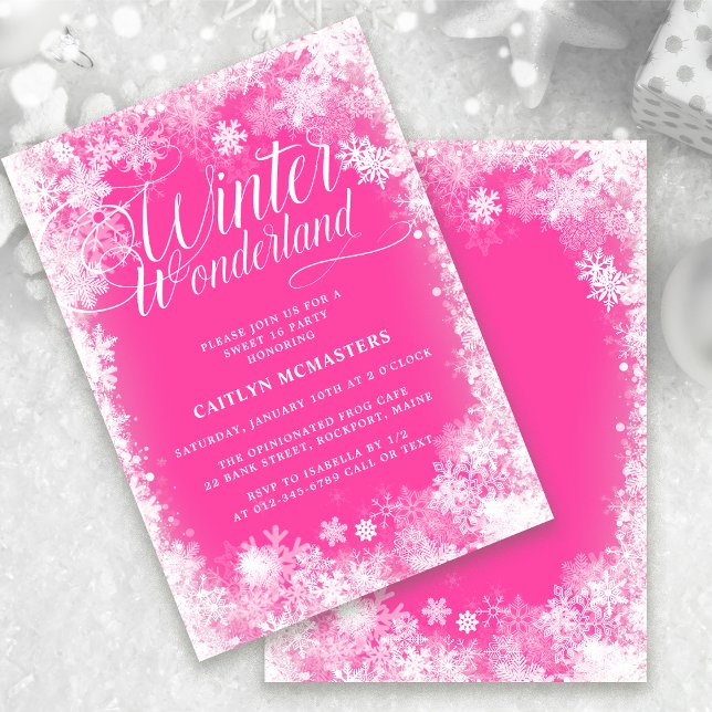 Sweet 16 Party Winterwonderland Schneeflocke Rosa Einladung (Von Creator hochgeladen)