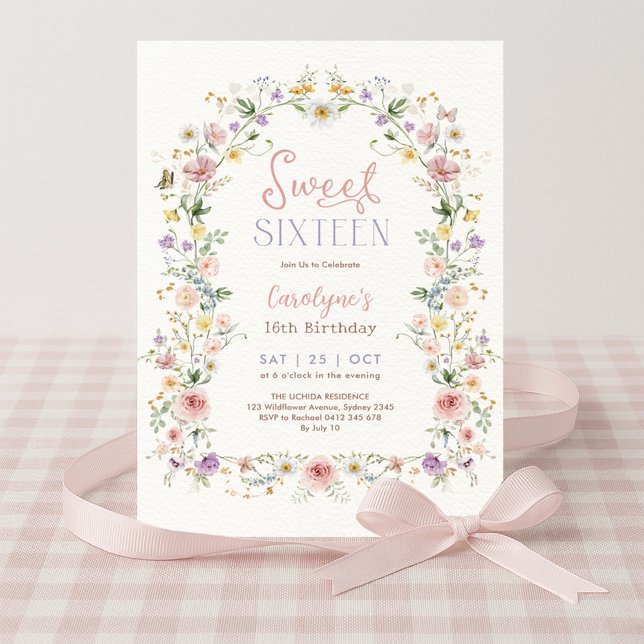 Sweet 16 Pastel Floral Meadow Birthday Party Einladung (Von Creator hochgeladen)