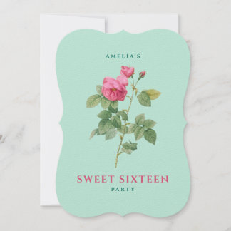 Sweet 16 Pastellfarben Rosa und Grüne Vintage Rose Einladung