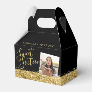 Sweet 16 Personalisiertes Foto Schwarzes Gold Geschenkschachtel