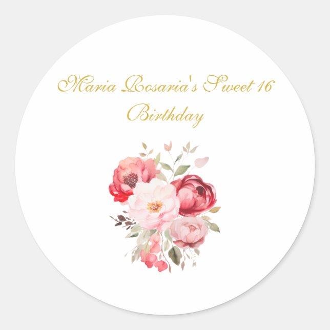 Sweet 16  Personalized Floral Stickers (Vorderseite)