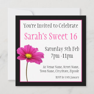 Sweet 16 Pink & Black Floral Einladung