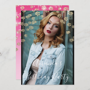 Sweet 16. Pink Blume Gold Ombre Foto Confetti Einladung