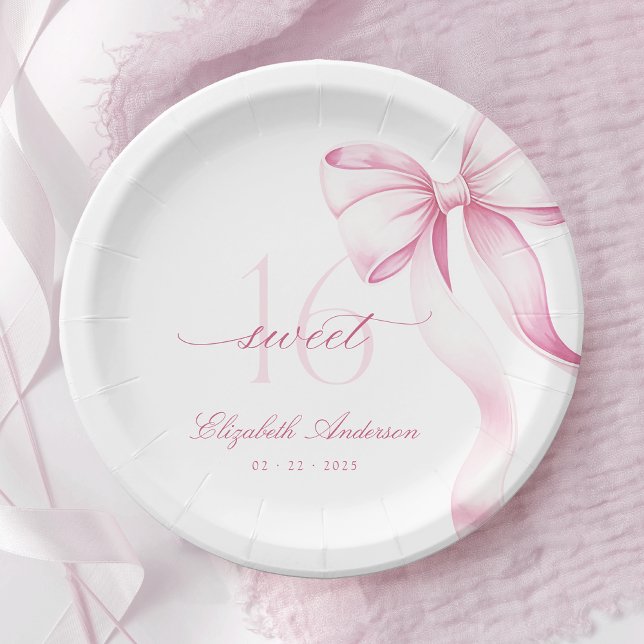 Sweet 16 Pink Bow Paper Plates Pappteller (Von Creator hochgeladen)