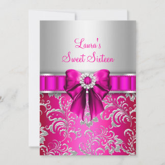Sweet 16 Pink Bow & Silver Floral Ankündigungen