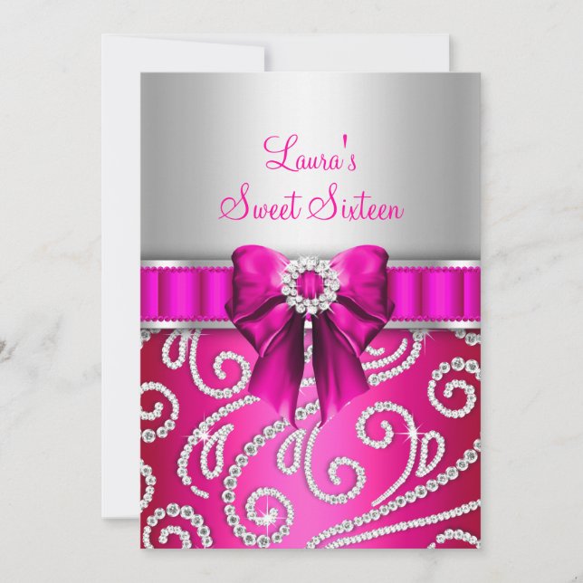 Sweet 16 Pink Bow & Sparkle Diamond Ankündigung (Vorderseite)