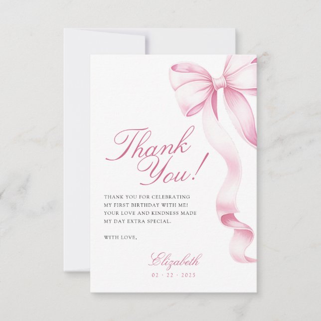 Sweet 16 Pink Bow Thank You Card Dankeskarte (Vorderseite)