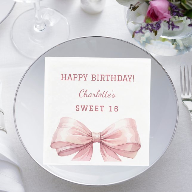 Sweet 16 pink bow white luncheon serviette (Von Creator hochgeladen)
