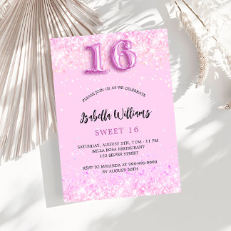 Sweet 16 pink Confetti Girl Party Einladungspostkarte
