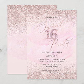 Sweet 16 Pink Diamond Glitzer Wasserfarbe Einladung
