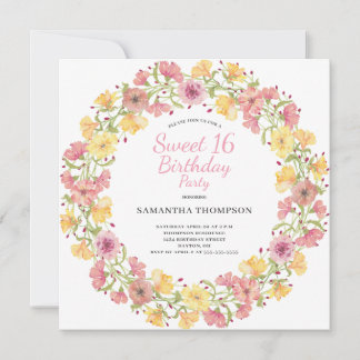 Sweet 16 Pink Floral Geburtstag Einladung