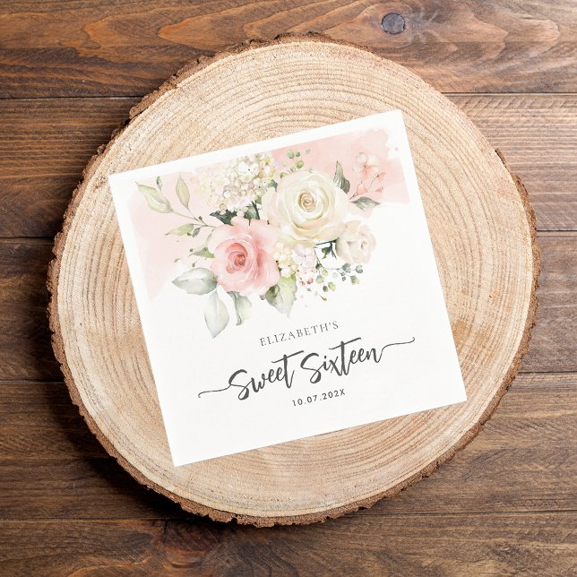 Sweet 16 Pink Floral Geburtstagsparty Paper Serviette (Pink Floral Sweet 16 Birthday Paper Napkin)