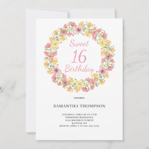 Sweet 16 Pink Floral Watercolor Geburtstag Einladung