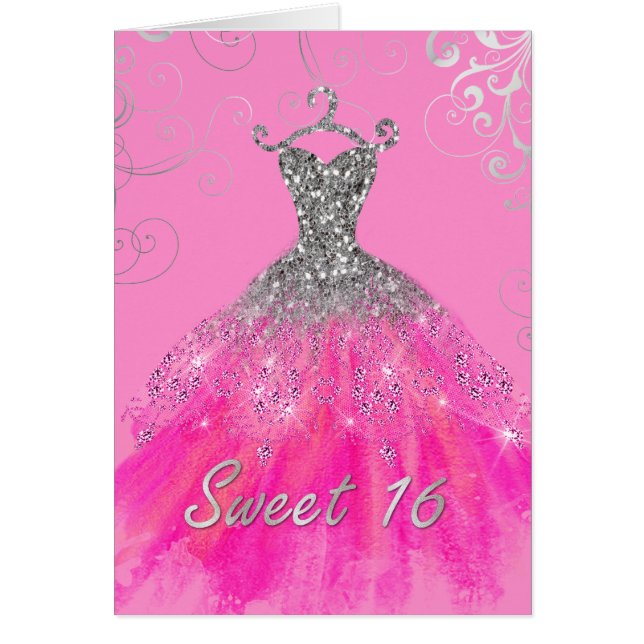 Sweet 16 Pink Glam Dress Birthday Card (Vorne)