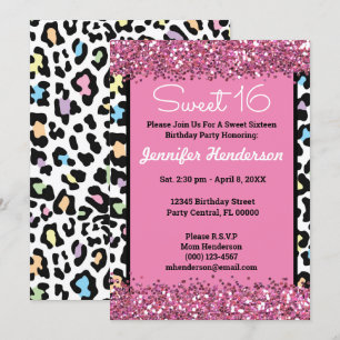 Sweet 16 Pink Glitzer Farbenfrohe Leopard Print Wi Einladung