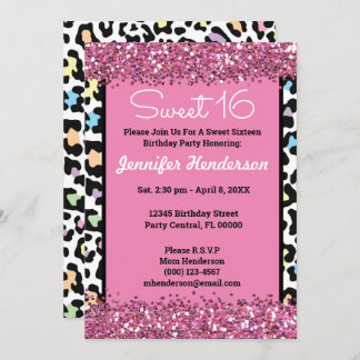Sweet 16 Pink Glitzer Farbenfrohe Leopard Print Wi Einladung