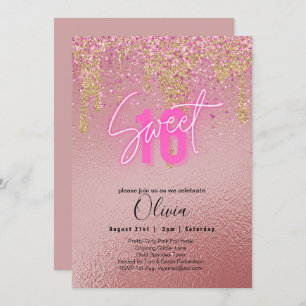 Sweet 16 Pink Glitzer Foil Girly Modern Fl Einladung