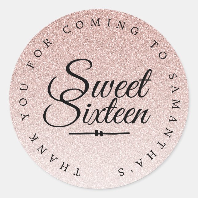 Sweet 16 Pink Glitzer Ombre Vielen Dank Individuel Runder Aufkleber (Vorderseite)