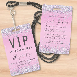 Sweet 16 Pink Glitzer VIP Pass Geburtstagsparty Ausweis