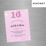 Sweet 16 pink Konfetti Girl Party Luxus Magneteinladung<br><div class="desc">Eine moderne,  stilvolle und glamouröse magnetische Einladung für die Sweet 16,  16. Geburtstagsfeier eines Mädchens. Ein rot rosa Hintergrund mit Konfetti. Der Name ist mit einem modernen handgeschriebenen Stilskript geschrieben. Personalisieren Sie Ihre Party-Daten und fügen Sie sie hinzu. Nummer 16 wird mit einem Schriftart im Ballonstil geschrieben,  Skript.</div>
