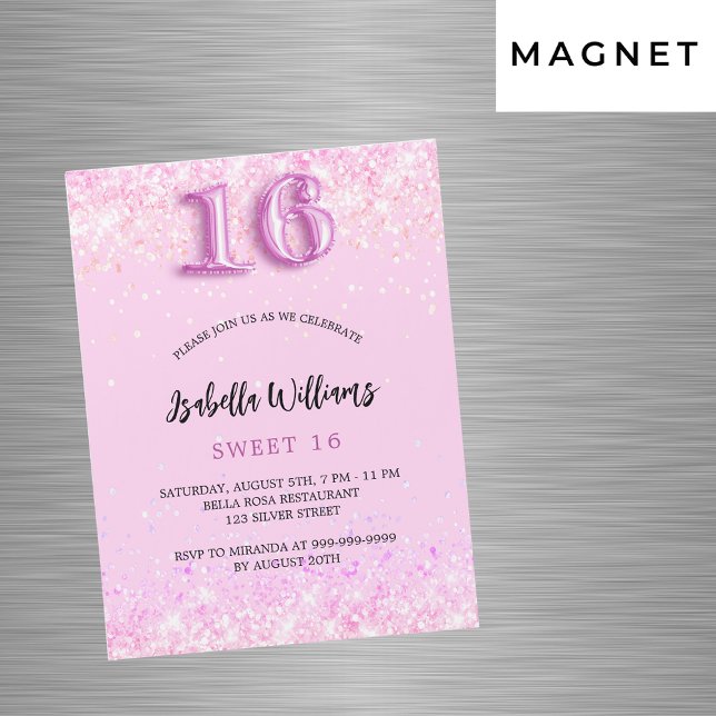 Sweet 16 pink Konfetti Girl Party Luxus Magneteinladung (Von Creator hochgeladen)