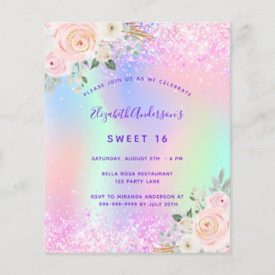 Sweet 16 pink lila Glitzer Blumenbudget Flyer