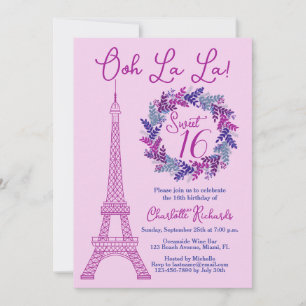 Sweet 16 Pink Paris Eiffelturm Geburtstagsparty Einladung