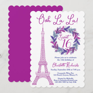 Sweet 16 Pink Paris Eiffelturm Geburtstagsparty Einladung