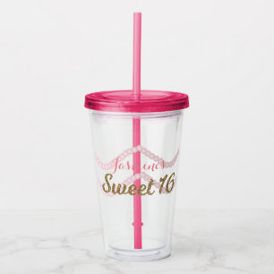 Sweet 16 Pink Pearl Glitzer Party Acryltrinkbecher