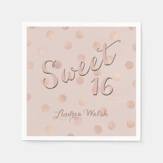 Sweet 16 Pink Rose Gold Confetti | 16 . Geburtstag Serviette (Vorderseite)