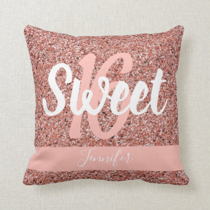 Sweet 16 Pink Rose Gold Pink Glitzer Personalisier Kissen