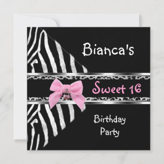 Sweet 16 Pink Silver Black Zebra Leopard Geburtsta Einladung