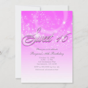 SWEET 16 Pink & Silver Glitzer Sterne Party Einladung