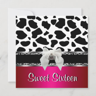 Sweet 16 Pink Silver Schwarz-weiß Kuhleopard 2 Einladung