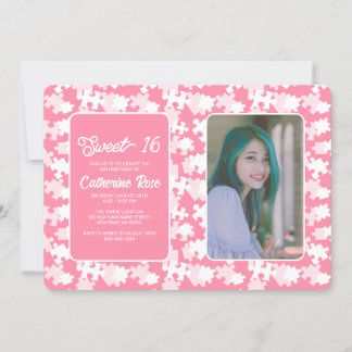 Sweet 16 Pink und White Puzzle Foto Einladung