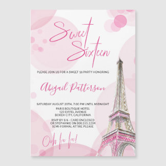 Sweet 16 Pink White Paris themed Birthday Party Magneteinladung