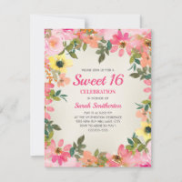 Sweet 16 Pink Yellow Watercolor Blume
