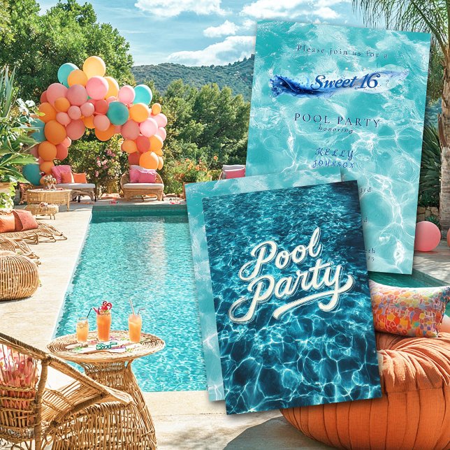 Sweet 16 Pool Party Blaue Wasserblasen Einladung (Von Creator hochgeladen)