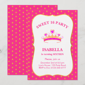 Sweet 16 Princess Crown Geburtstagsparty Einladung