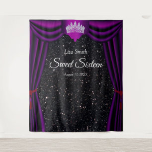 Sweet 16 Princess Crown Lila Curtain Black Wandteppich