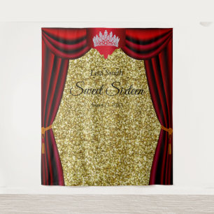 Sweet 16 Princess Crown Red Vortain Gold Glitzer Wandteppich