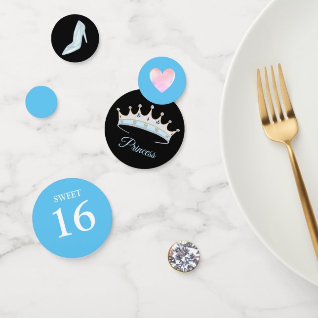 Sweet 16 Princess Tiara auf Light Blue & Black Konfetti (Gruppe)