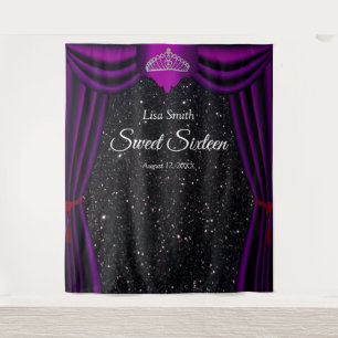 Sweet 16 Princess Tiara Lila Vorhang Schwarzer Gli Wandteppich