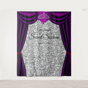 Sweet 16 Princess Tiara Lila Vorhang Silber Wandteppich